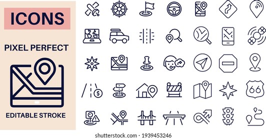 GPS and Navigation icons vector design outline on white background editable stroke 