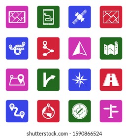 GPS And Navigation Icons. White Flat Design In Square. Vector Illustration.