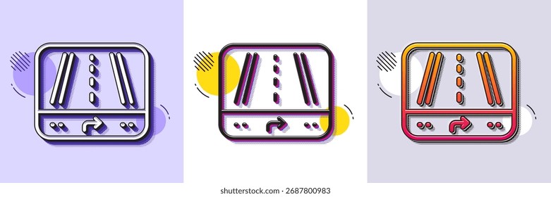 Icono de la línea de navegación GPS. Patrón punteado de semitono. Icono de degradado con sombra de grano. Señal del camino. Símbolo de dispositivo de mapa de ruta. Icono de gps de línea. Varios diseños. Vector