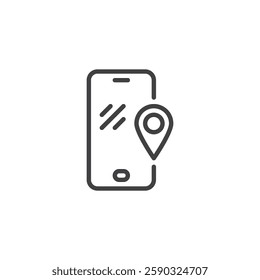 GPS Navigation line icon. linear style sign for mobile concept and web design. Location pin on a phone screen outline vector icon. Symbol, logo illustration. Vector graphics