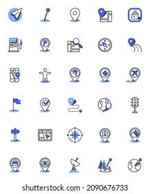 GPS navigation line icons set. linear style symbols collection, outline signs pack. Navigation system vector graphics. Set includes icons as map location pin, gps pointer, home position, destination 