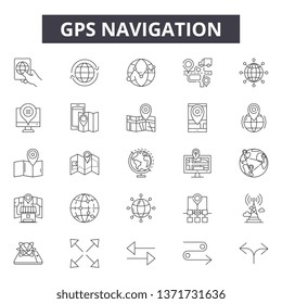 Gps navigation line icons, signs set, vector. Gps navigation outline concept, illustration: gps,navigation,map,road,location,pin