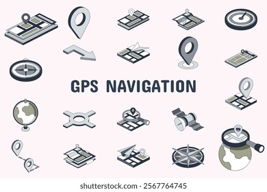 GPS Navigation Lineal Color Vector Illustration Icon Sticker Set Design Materials