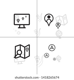Gps navigation and location lineal icon set EPS 10 vector, transparent background.