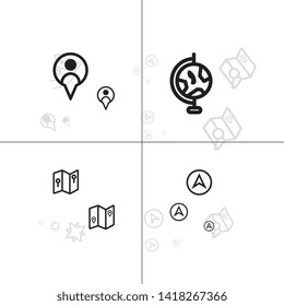 Gps navigation and location lineal icon set EPS 10 vector, transparent background.