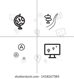 Gps navigation and location lineal icon set EPS 10 vector, transparent background.