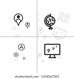 Gps navigation and location lineal icon set EPS 10 vector, transparent background.