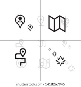 Gps navigation and location lineal icon set EPS 10 vector, transparent background.