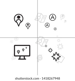 Gps navigation and location lineal icon set EPS 10 vector, transparent background.