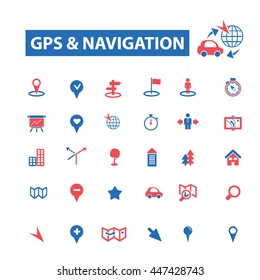 gps navigation, location, map, direction, route, car, logistics, travel, positioning, compass, cartography, road, journey, searching icons, signs vector