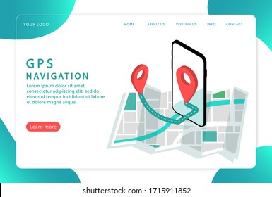 GPS navigation, location. Mobile navigation, . Landing page. Modern web pages for web sites.