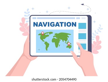 GPS Navigation Map and Compass on Location Search Application Shows the Position or Route you are Going. Background Vector Illustration 