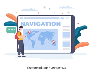 GPS Navigation Map and Compass on Location Search Application Shows the Position or Route you are Going. Background Vector Illustration 