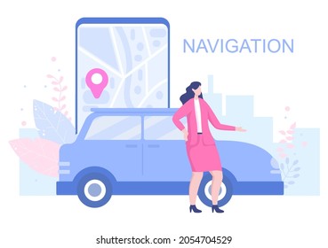 GPS Navigation Map and Compass on Location Search Application Shows the Position or Route you are Going. Background Vector Illustration 