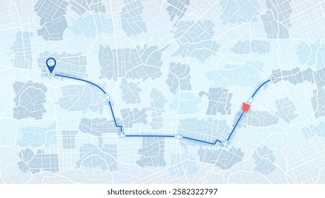 GPS navigation map with location pin for tracking. Abstract map visualization street navigation, pin pointing positions with accuracy. Concept of route tracking, vector illustration