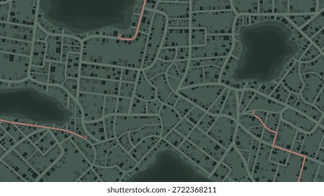 GPS-Navigationskarte mit rosafarbenen Routenpfaden und Ortsmarkierungen. Vektorgrafik.