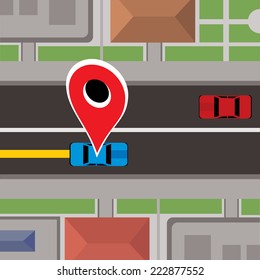 gps navigation, map tracking blue car