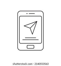 GPS-Navigation auf dem Telefon Symbol Linie Symbol, Stil einzeln auf weißem Hintergrund