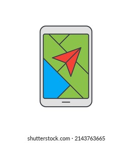 Gps navigation on phone icon in color icon, isolated on white background 