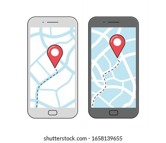 GPS navigation on screen of mobile phone. Vector illustration