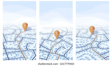 Gps navigation to own house. View from above the map buildings. Detailed view of city from above. City top view. Abstract background. Flat style, Vector, illustration isolated.
