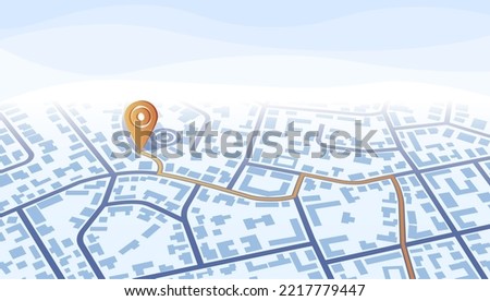 Gps navigation to own house. View from above the map buildings. Detailed view of city from above. City top view. Abstract background. Flat style, Vector, illustration isolated.