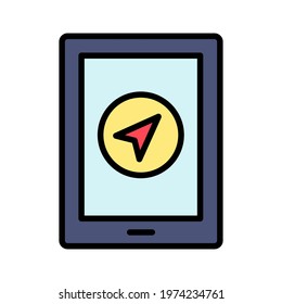 Gps, navigation, pin, tablet icon vector image. Can also be used for Navigation. Suitable for use on web apps, mobile apps and print media.