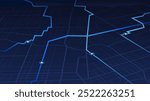 GPS navigation to pins and multiple markers on route. City map featuring directional signs, an intended goal point. Abstract plan highlights POI city streets. Vector illustration with designated route