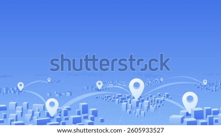 GPS navigation to pins and multiple markers on route. City map featuring directional signs, an intended goal point. Abstract plan highlights POI . Vector illustration