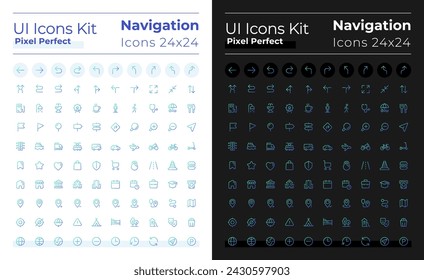 GPS and navigation pixel perfect gradient linear ui icons set for dark, light mode. Line contour user interface symbols. Vector isolated outline illustrations. Montserrat Bold, Light fonts used
