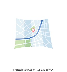 GPS navigation satellite system concept - map with route direction and point red pin, flat vector illustration isolated on white background. Modern advanced technology.