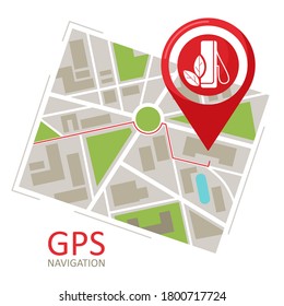 GPS navigation. Navigation search for electric vehicle filling stations. Vector illustration in flat style.