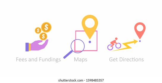 GPS navigation service application. Business investment and money savings cliparts set. Fees and funding, maps, get directions metaphors. Vector isolated concept metaphor illustrations