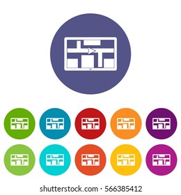 GPS navigation set icons in different colors isolated on white background