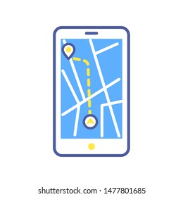 GPS navigation in smartphone color line icon. Map application and pinpoint on screen concept. Pictogram for web page, mobile app, promo. UI/UX/GUI design element. Editable stroke.