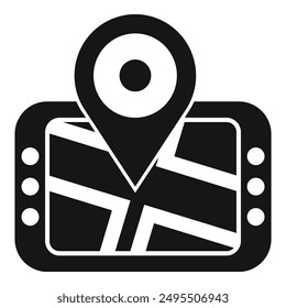 Gps navigation system showing location on digital map with pointer symbol