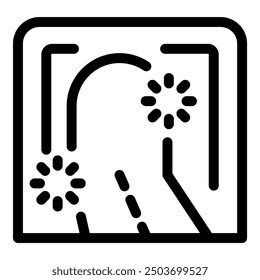 Gps navigation system is showing a route with flower symbols marking points of interest