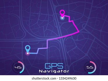 GPS navigation, tracking dashboard. Concept of location service. Showing movement and location on the streets of the city. Pick up taxi service app on mobile phone. 