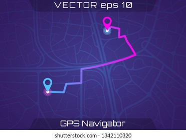 GPS navigation, tracking dashboard. Concept of location service. Showing movement and location on the streets of the city. Pick up taxi service app on mobile phone. 