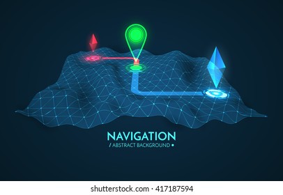 Gps navigation vector concept. Technology background with navigation and landscape.