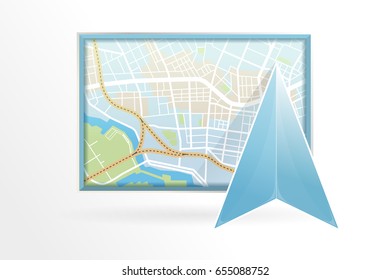 GPS Navigator icon on map blue color isolate on white background.vector illustration