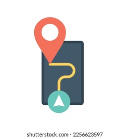 GPS navigator icon. Route line, distance. Vector illustration isolated on white background.