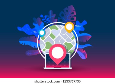 GPS navigator mock up with map on gradient background. City map with marker pin. Abstract district city map design. Vector illustration.