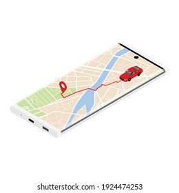 GPS navigator, navigation city map. Navigation concept with pin pointer. Car and target point. Vector illustration.