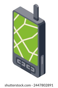 Gps navigator with navigation map icon isometric. Automotive navigation system symbol, automobile controls element. Vector illustration 3D gps sign on white background