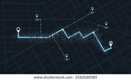 GPS navigator on city map. Street roads and location markers. Abstract city area, background map. Vector, illustration