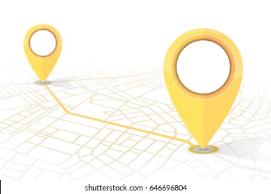 GPS navigator pin checking point to point yellow color on white background.vector illustration