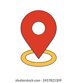 GPS Navigator Pin Überprüfung Rot und Gelb Farbe auf weißem Hintergrund. Vektorillustration isoliert