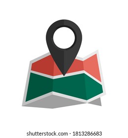 GPS navigator pin with map illustration. Flat style. Isolated on white background. 