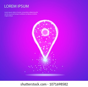 GPS. Navigator pin mock up with map. abstract image of a point pin in the form of a starry sky or space, consisting of points, lines, and shapes in the form of planets, stars and the universe. 